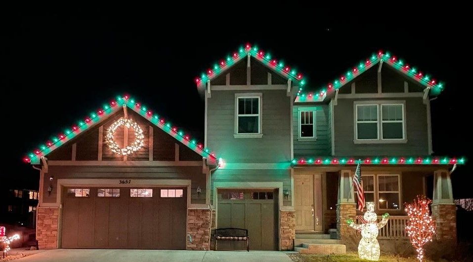 Home decorated with holiday lights